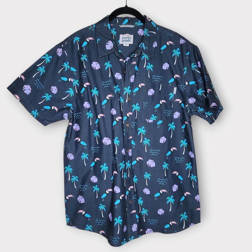 Party Hard 🌊Men's Tropical Print Casual Button Down Shirt - Blue